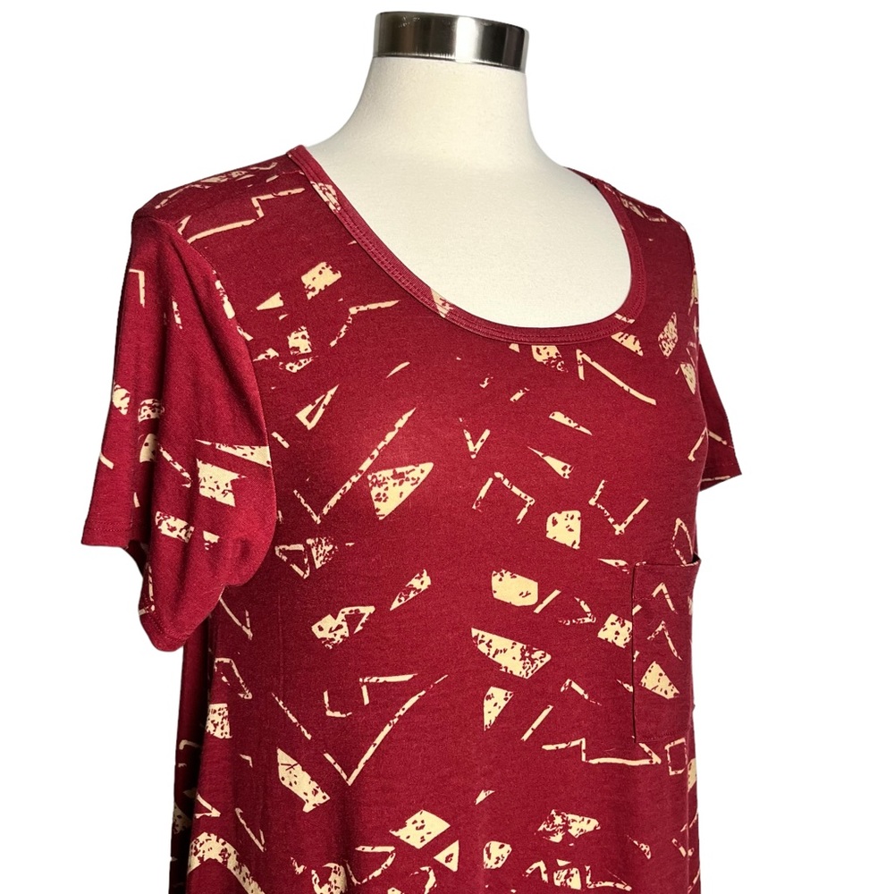 LuLaRoe Maroon Red and Tan Simply Comfortable Dress with Pocket - Picture 10 of 13